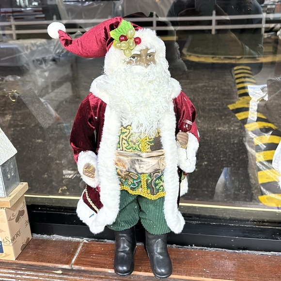 HOLIDAY LANE Santas 18"H Fabric Standing African-American Wine Santa - Picture 1 of 5